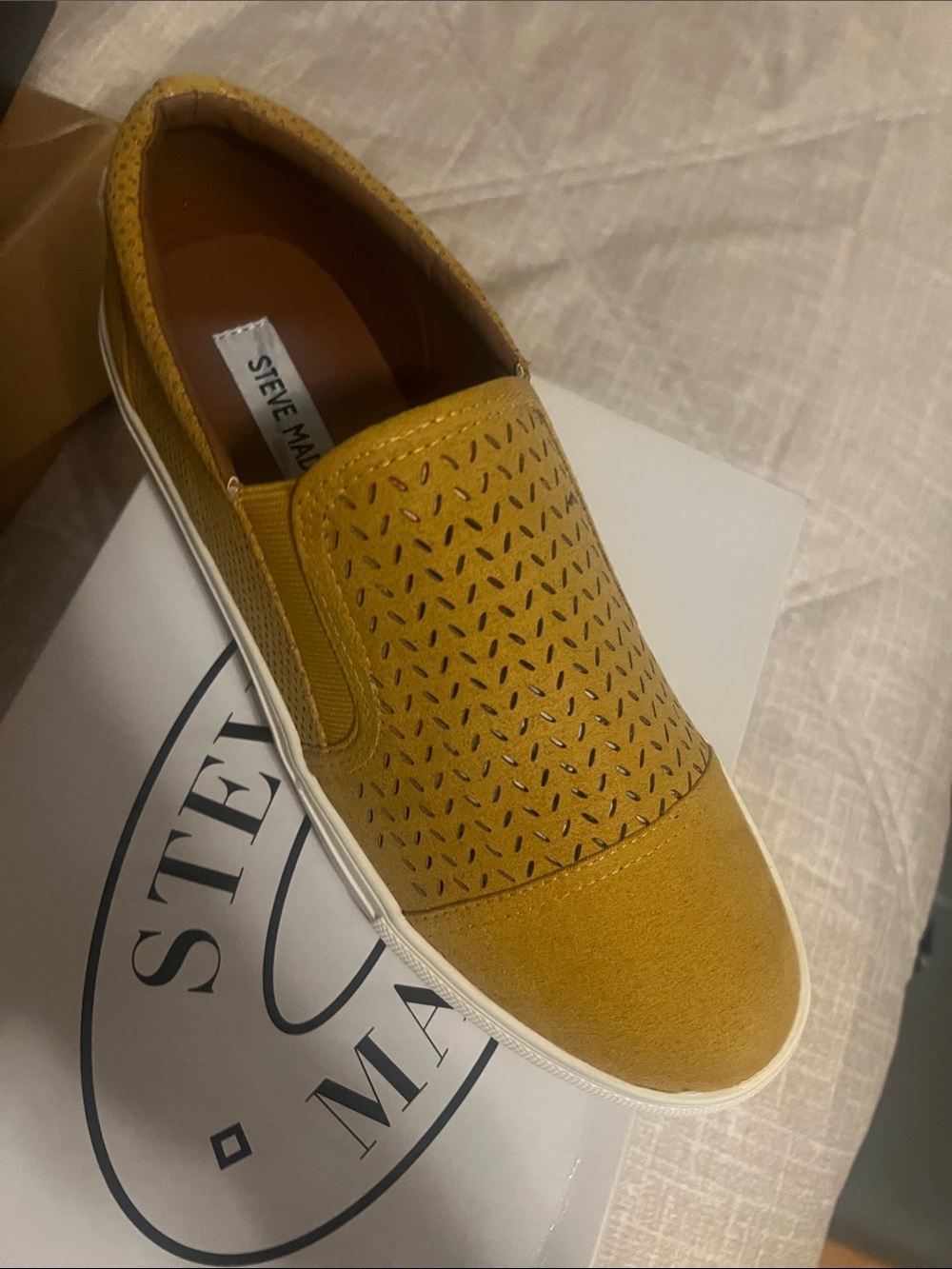 Steve Madden Mustard Yellow Slip-On Perforated Sneakers